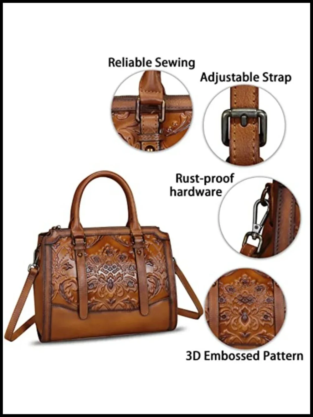 Genuine Leather Satchel Hobo Bag Embossed Top Handle Handmade Purse Vintage